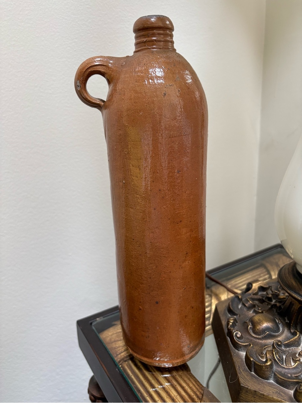 Antique 19th-century salt-glazed brown stoneware mineral water bottle or jug